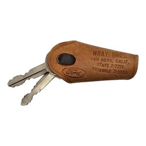 Vintage Leather Key Fob Holder FORD Motors Wray Bros.‎ Dealership w/ Car Keys